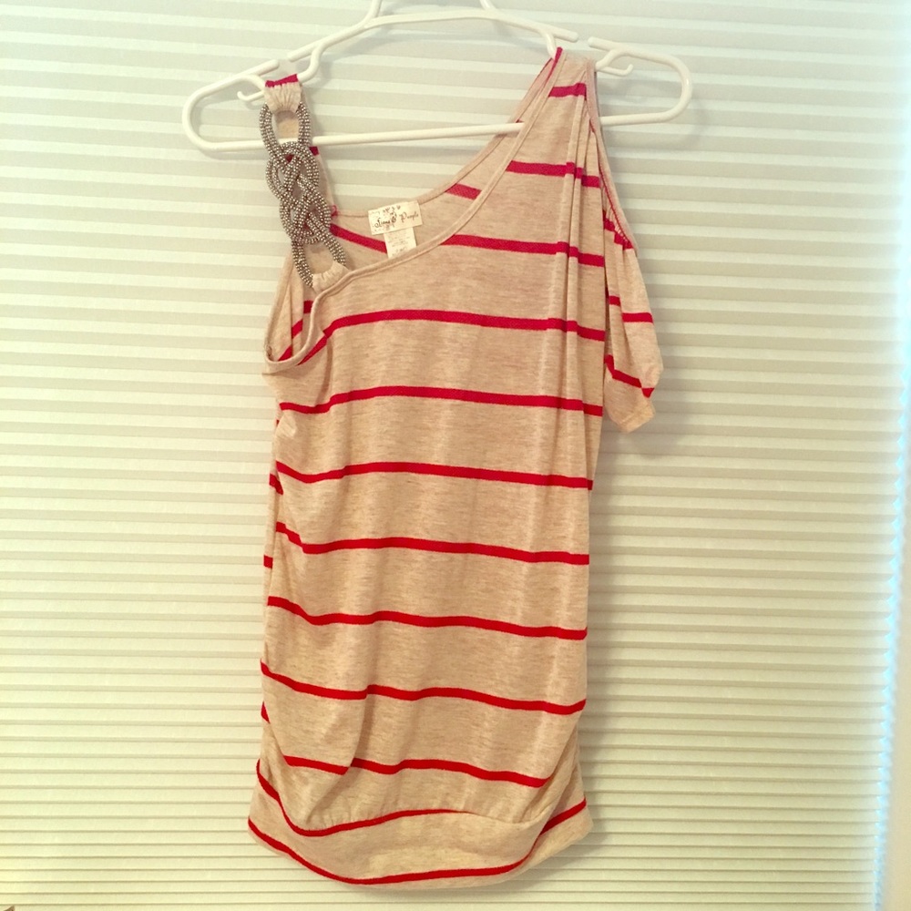 Striped Jewel top with cutout shoulder